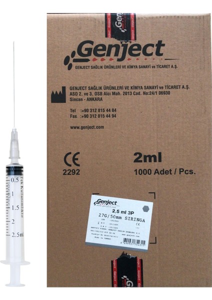 - 2.5 ml 3p 27G 50MM Uzun Dental Enjektör - 1000 Adet