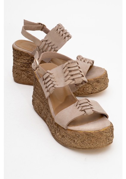 Olien Kahve Süet Deri Kadın Dolgu Topuklu Sandalet