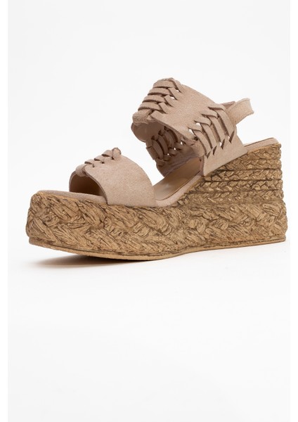 Olien Kahve Süet Deri Kadın Dolgu Topuklu Sandalet fırsatları