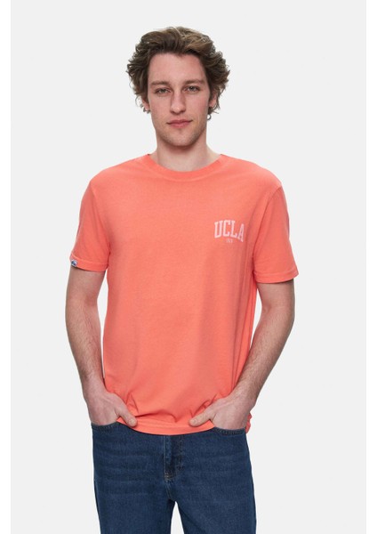 Tatum Sıcak Pembe Bisiklet Yaka Baskılı Standard Fit Erkek Tshirt
