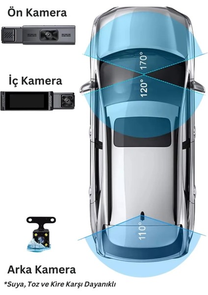 Wifi K16 1080P Ekranlı 3 Kameralı Araç Kamerası fiyatları