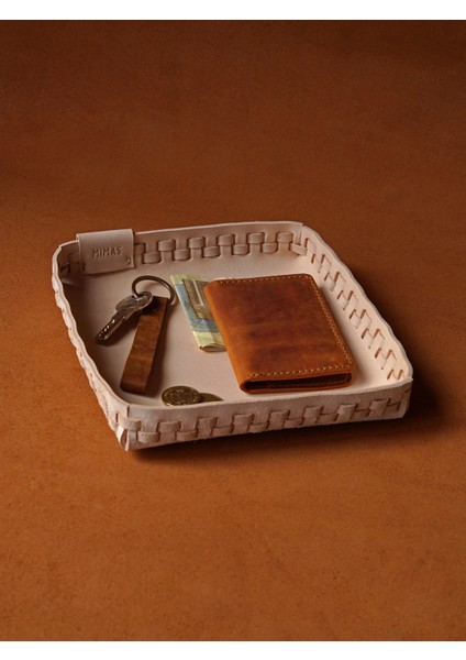 Chateau Dekoratif Tepsi El Yapımı Hakiki Deri Naturel Vejetal Deri Kase