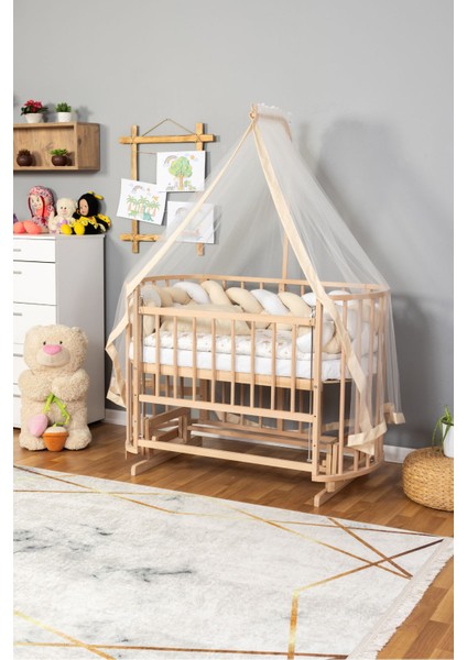 Ahşap Beşik Anne Yanı Yeni Doğan Papatya Organik Bebek Beşiği Krem Örgü Uyku Setli fiyatları