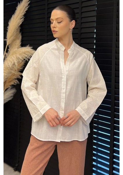 Kadın Dantel Işlemeli Keten Gömlek P-00016415 fiyatları