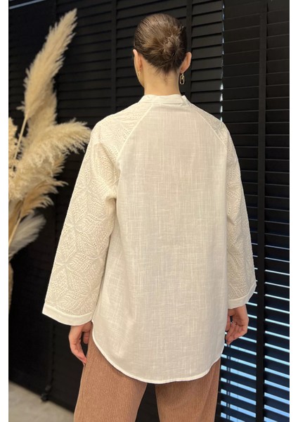 Kadın Dantel Işlemeli Keten Gömlek P-00016415 modelleri