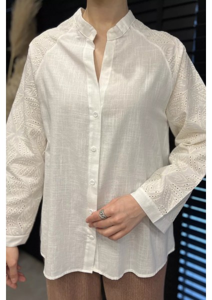 Kadın Dantel Işlemeli Keten Gömlek P-00016415 fırsatları