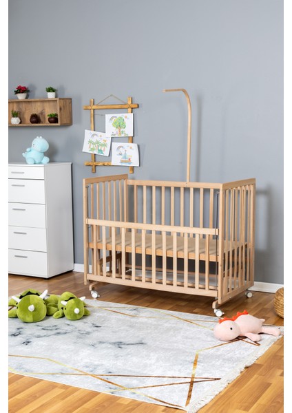 Ahşap Beşik Anne Yanı Yeni Doğan Asya Organik Bebek Beşiği Uyku Setsiz + Tekerlekli