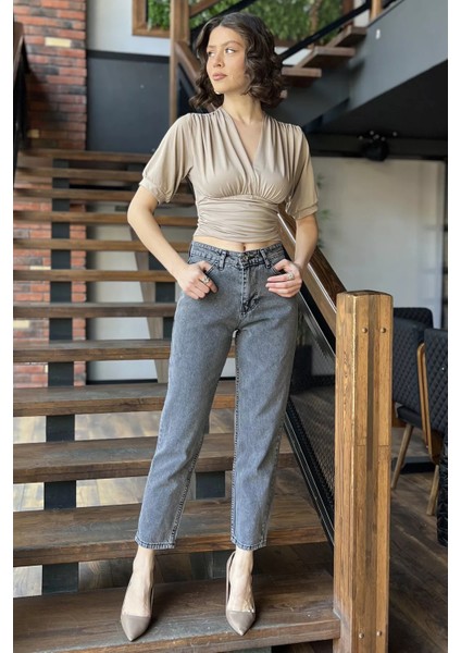 Kadın Yüksek Bel Mom Jeans Kot Pantolon P-00016593