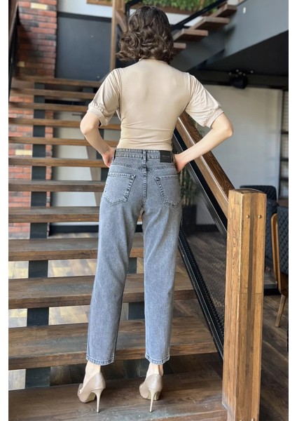Kadın Yüksek Bel Mom Jeans Kot Pantolon P-00016593