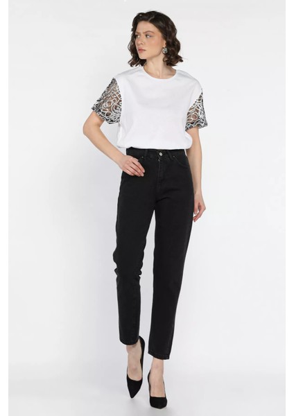 Kadın Yüksek Bel Mom Jeans Kot Pantolon P-00016593