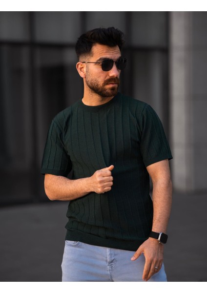 Fitilli Örme Triko Tişört ( Manken BOY:183 Kilo:82 Beden:m)