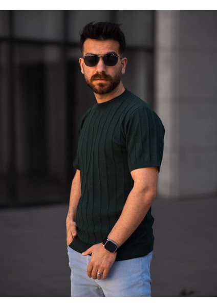 Fitilli Örme Triko Tişört ( Manken BOY:183 Kilo:82 Beden:m)