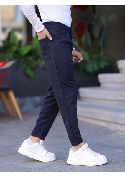 Erkek Örme Kumaş Pileli Duble Paça Rahat Kalıp Casual Jogger Pantolon