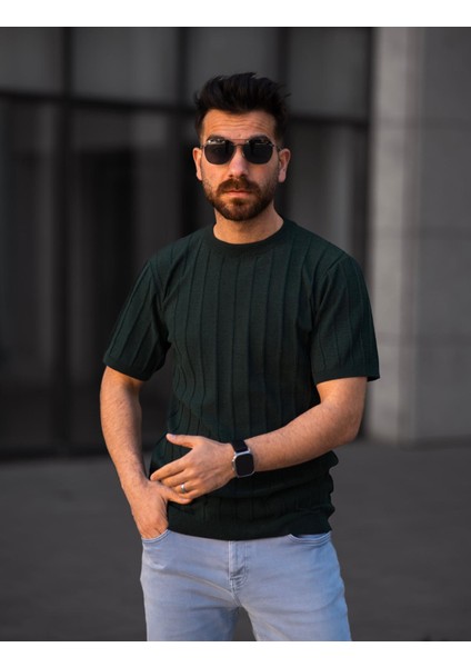 Fitilli Örme Triko Tişört ( Manken BOY:183 Kilo:82 Beden:m)
