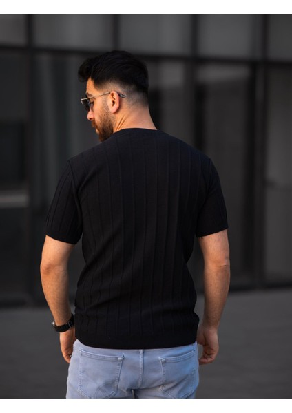 Fitilli Örme Triko Tişört ( Manken BOY:183 Kilo:82 Beden:m)