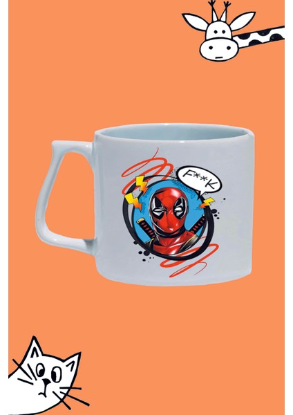 Deadpool Karakter Süper Kahraman F*ck! Sayko Tasarım Baskılı Beyaz Lüks Sap Kupa Bardak