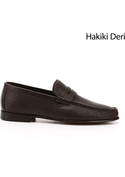 Erkek Kahverengi Kösele Taban Hakiki Deri Loafer Ayakkabı