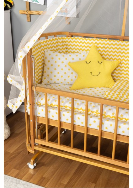 Ahşap Beşik Anne Yanı Yeni Doğan Papatya Doğal Bebek Beşiği Sarı Yıldız Uyku Setli + Tekerlekli modelleri