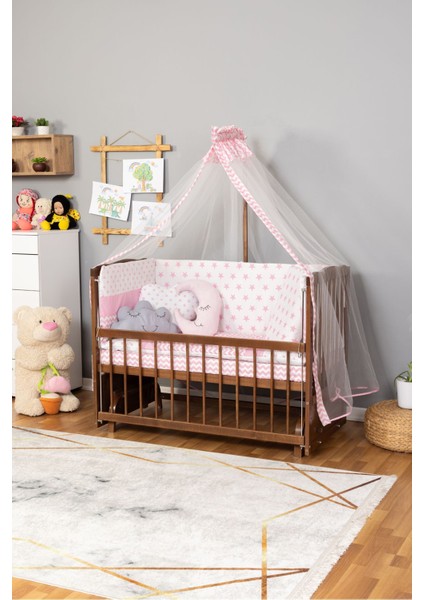 Ahşap Beşik Anne Yanı Yeni Doğan Tutku Ceviz Bebek Beşiği Pempe Yıldız Uyku Setli fiyatları