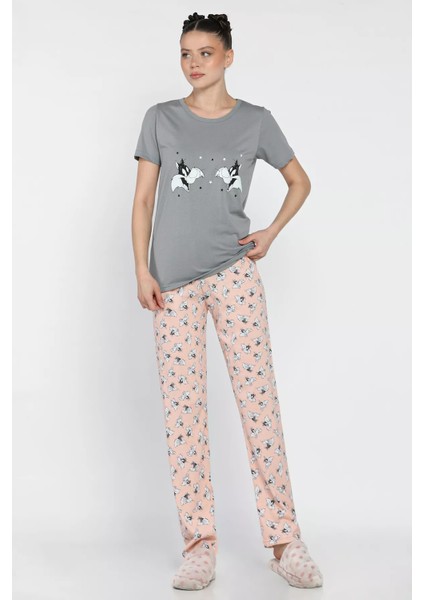 Kadın Baskılı Yarım Kol Pijama Takımı P-00016636