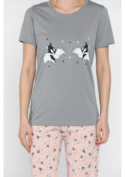 Kadın Baskılı Yarım Kol Pijama Takımı P-00016636 fırsatları