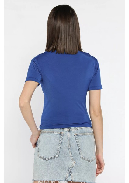 Kadın Omuz ve Bel Drapeli Kısa Kol Bluz P-00016374
