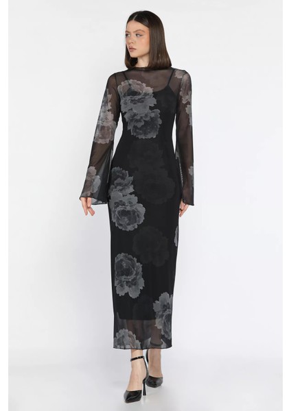 Gül Desenli Içlik Kombinli Tül Elbise P-00016640 fiyatları