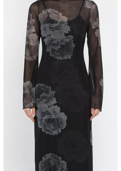 Gül Desenli Içlik Kombinli Tül Elbise P-00016640 fırsatları