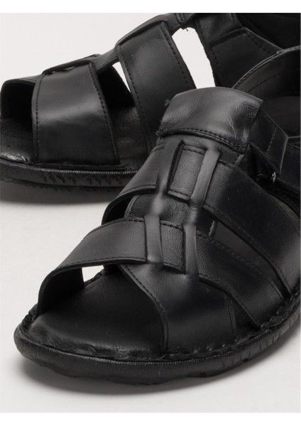 Erkek Içi Dışı Hakiki Deri Ortopetik Yazlık Esnek ve Çok Hafif Günlük Ayakkabı Sandalet Siyah indirimleri