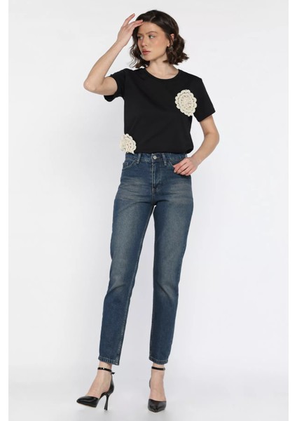Kadın Yüksek Bel Mom Jeans Kot Pantolon P-00016593