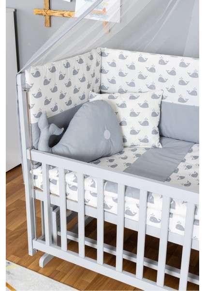 Ahşap Beşik Anne Yanı Yeni Doğan Asya Gri Bebek Beşiği Gri Balina Uyku Setli fiyatları