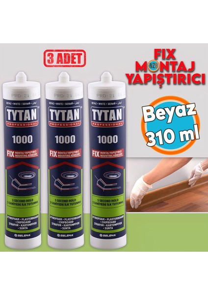 Montaj Yapıştırıcı 310 ml Beyaz Mutfak Banyo Ahşap Dolap Beton Fayans Mermer Çok Amaçlı 3 Adet