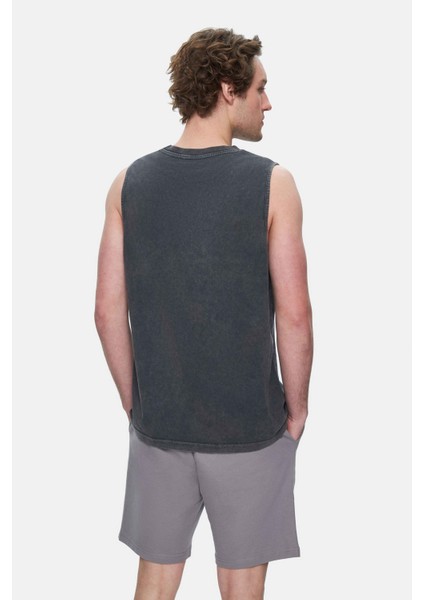 Elton Siyah Bisiklet Yaka Sıfır Kol Yıkamalı Baskılı Oversize Erkek Tshirt modelleri
