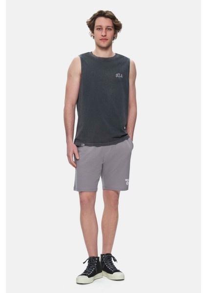 Elton Siyah Bisiklet Yaka Sıfır Kol Yıkamalı Baskılı Oversize Erkek Tshirt fırsatları