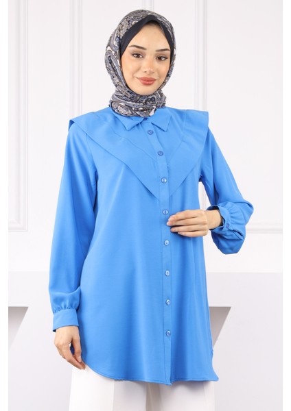 Saks Mavi Ön Detaylı Linda Tunik