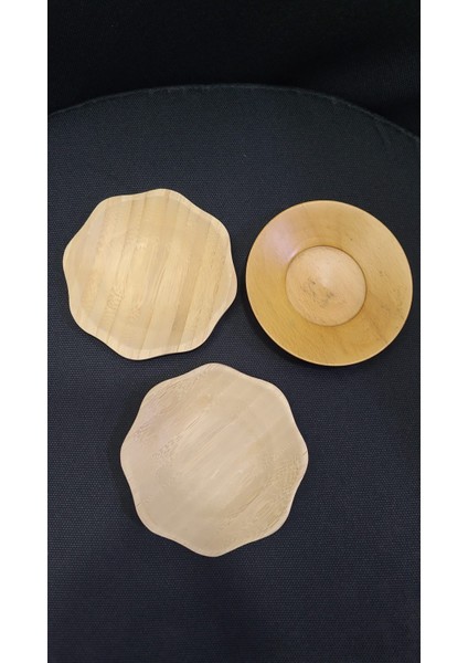 3'lü Bambu Türk Çay Bardak Tabak Ahşap Kahverengi Pappi Çiçek Hediyelik Anne Sevgili 10X10X2 cm