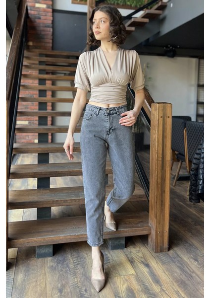 Kadın Yüksek Bel Mom Jeans Kot Pantolon P-00016593