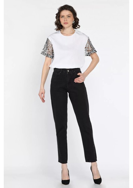 Kadın Yüksek Bel Mom Jeans Kot Pantolon P-00016593