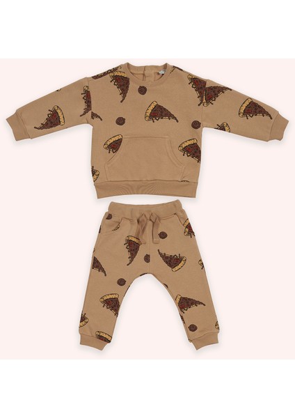 Erkek Bebek Baskılı 2'li Bej Takım