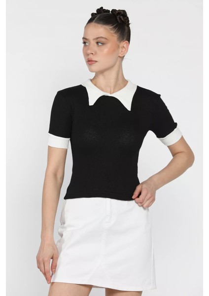 Kadın Polo Yaka Renk Garnili Kaşkorse Bluz P-00016854 fiyatları