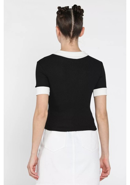 Kadın Polo Yaka Renk Garnili Kaşkorse Bluz P-00016854 fırsatları