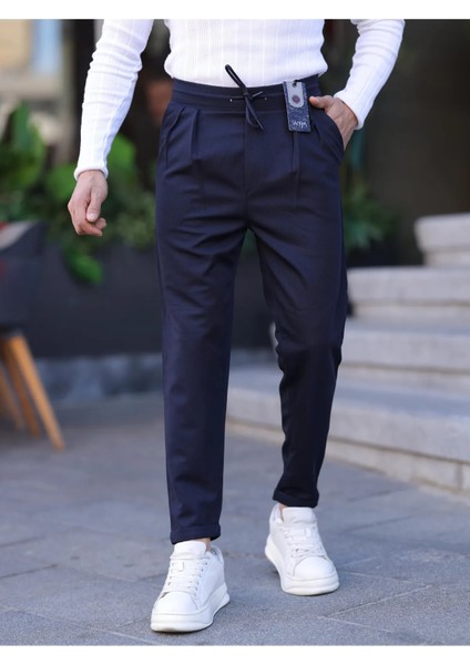 Erkek Örme Kumaş Pileli Duble Paça Rahat Kalıp Casual Jogger Pantolon