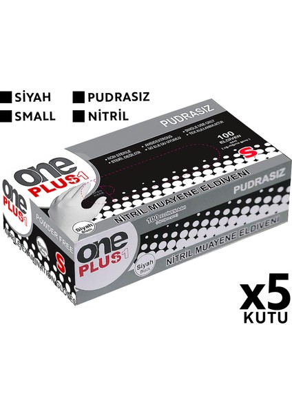 One Plus Nitril Muayene Eldiveni 100'LÜ S Küçük Boy Siyah 5 Kutu