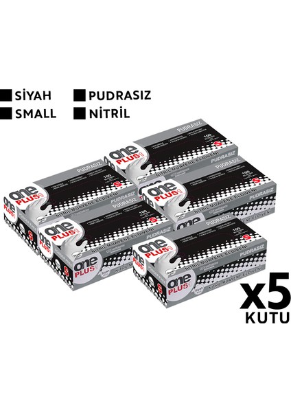 One Plus Nitril Muayene Eldiveni 100'LÜ S Küçük Boy Siyah 5 Kutu