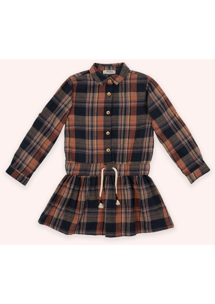 Kız Çocuk Ekose Desenli Lacivert Elbise