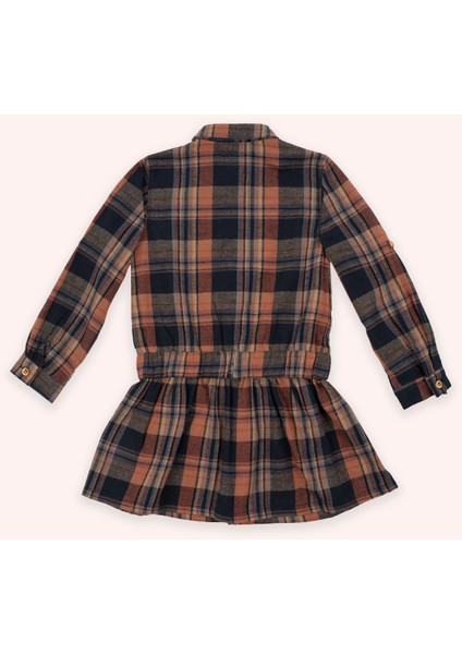 Kız Çocuk Ekose Desenli Lacivert Elbise modelleri