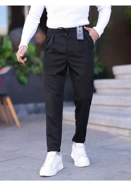 Erkek Örme Kumaş Pileli Duble Paça Rahat Kalıp Casual Jogger Pantolon