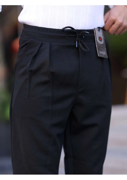 Erkek Örme Kumaş Pileli Duble Paça Rahat Kalıp Casual Jogger Pantolon fırsatları