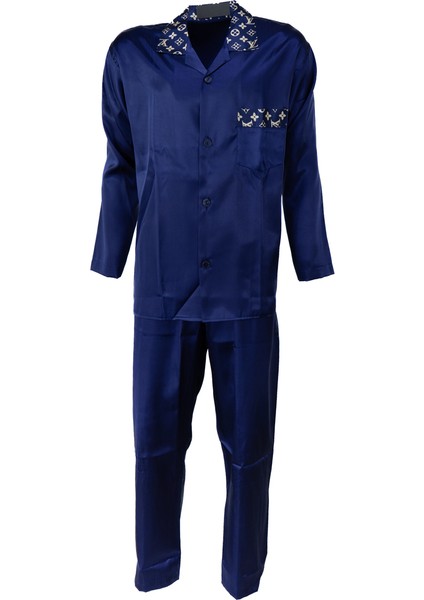 Erkek Şık Klasik Model Pijama Takımı Premium Saten Kumaş Murcia Model Cepli Tam Kalıp