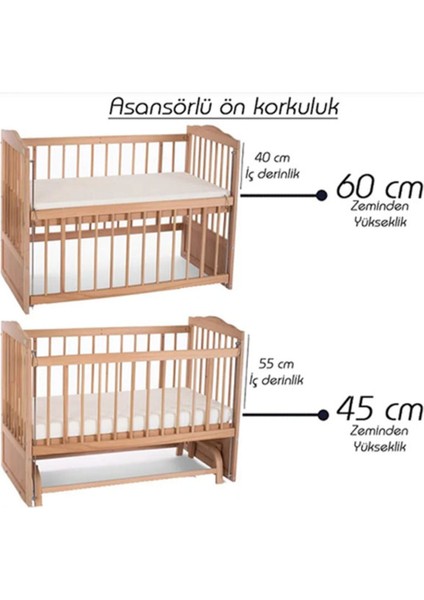 Ahşap Beşik Anne Yanı Yeni Doğan Tutku Organik (Boyasız) Bebek Beşiği Sarı Yıldız Uyku Setli